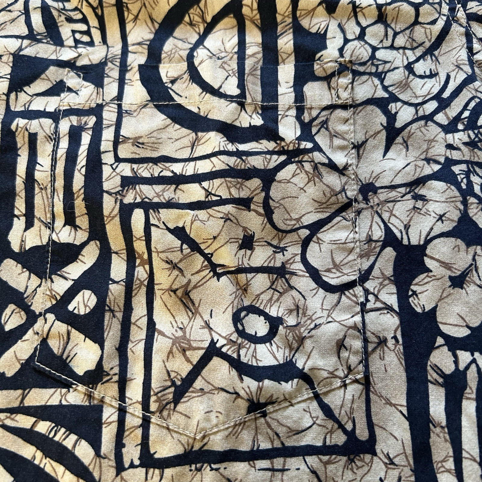 Favant Hawaiian Aloha Shirt Mens M Tapa Honu Fish Pattern Matched Pocket Cotton