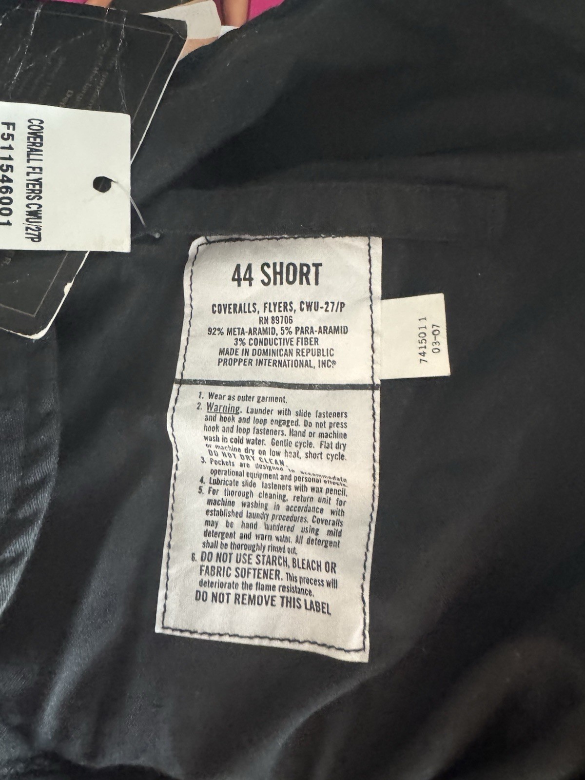 Propper CWU-27P Nomex Flight Suit Military Black Size 44S