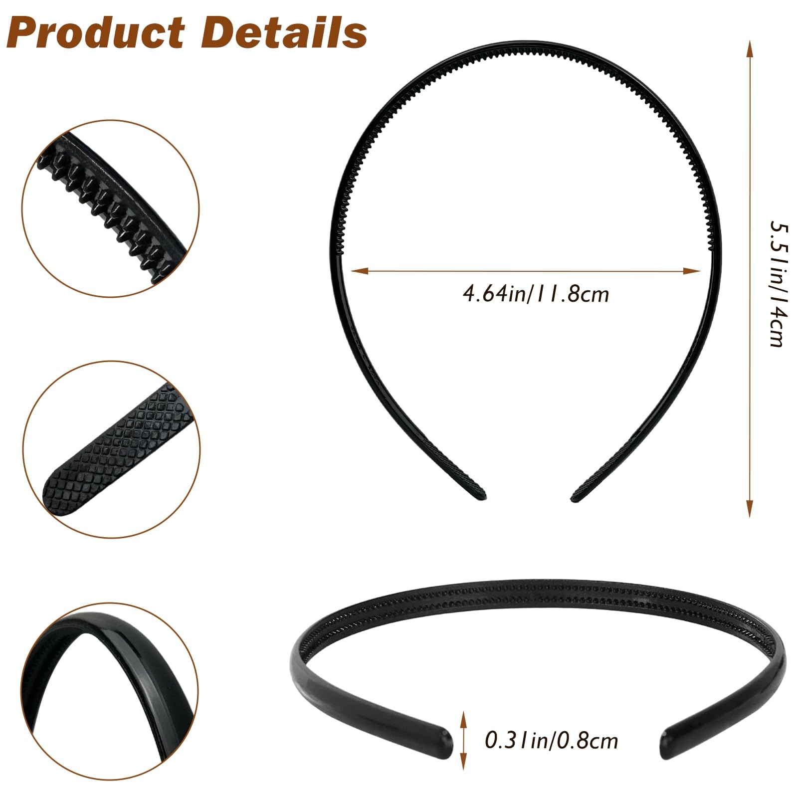 Zoolinn 7 Pcs Plastic Headbands for Women – Black 1 Count (Pack of 7),