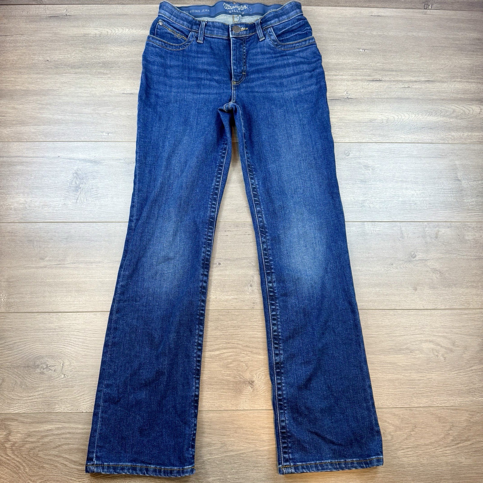 Wrangler Willow Ultimate Riding Jean 9 x 32 Blue Bootcut Stretch Denim Dark Wash