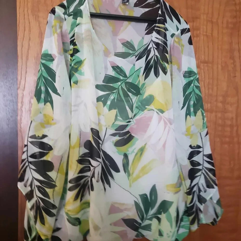 Alfani Womens XXL Floral Kimono Sleeve Blouse Tropical Layered Top Multicolor