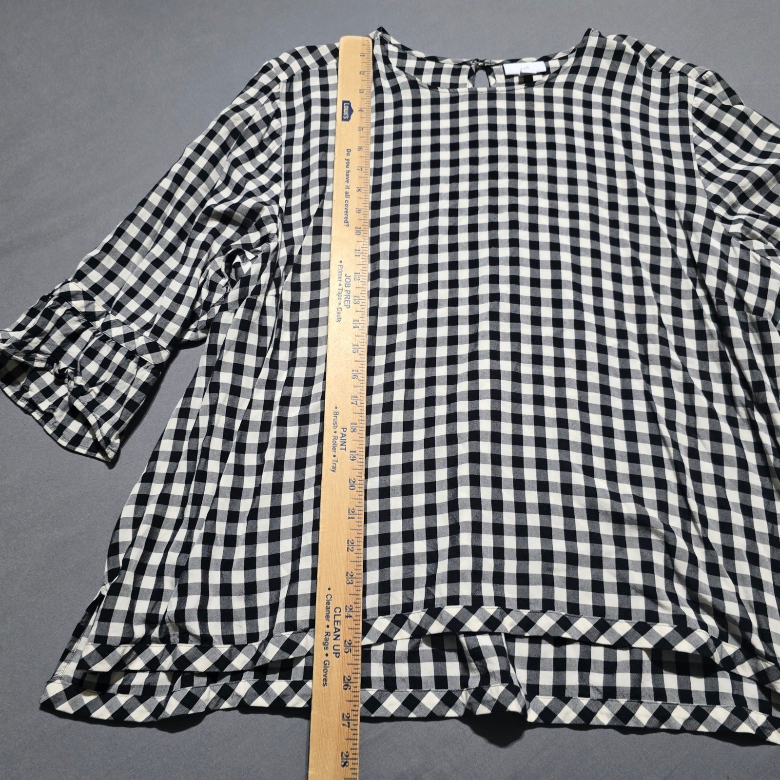 J. Jill Gingham Blouse Womens 3X Black White Bell Sleeve Cottagecore