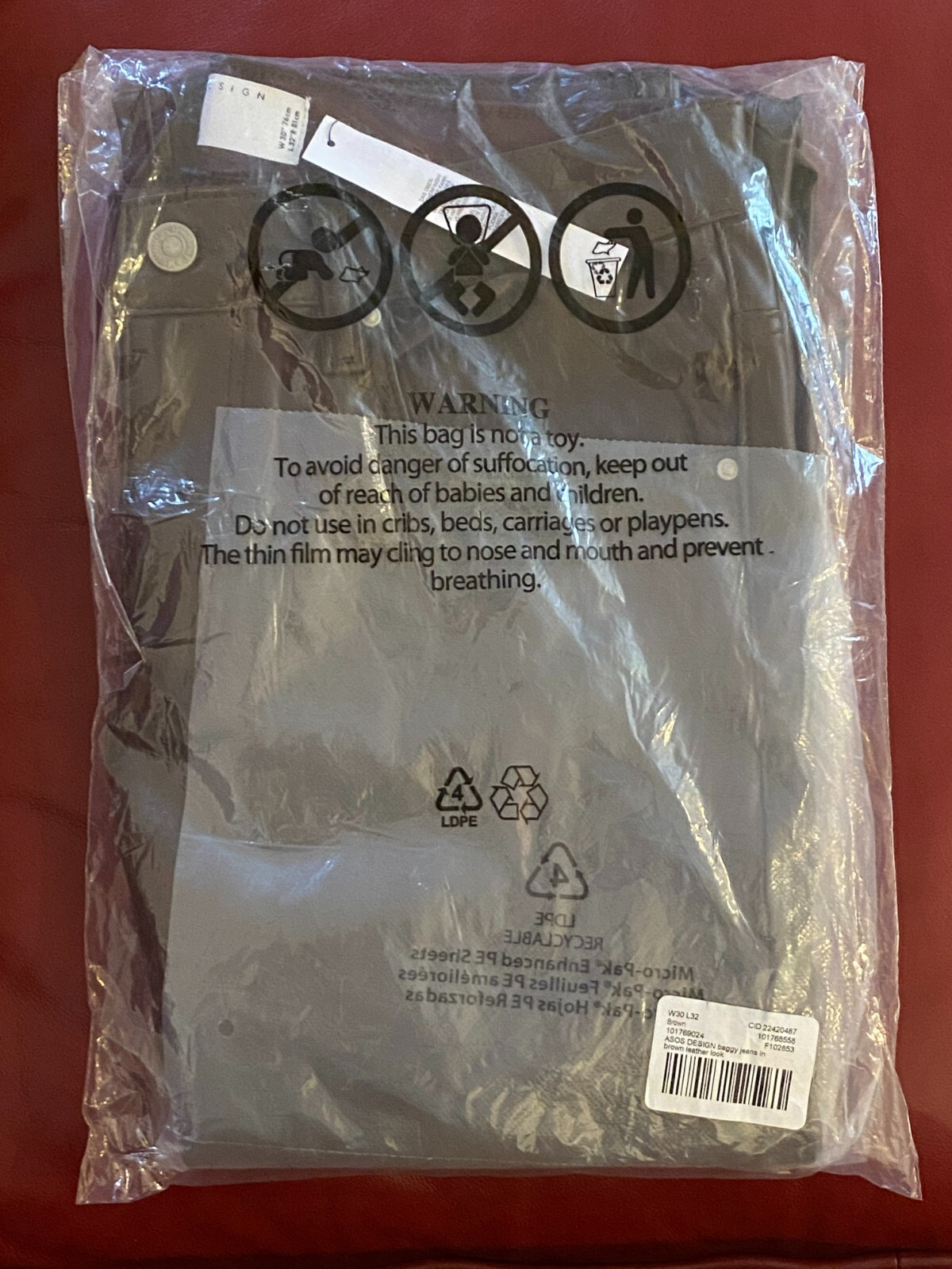 $57 ASOS DESIGN baggy jeans in leather-look | Brown | W30 L32