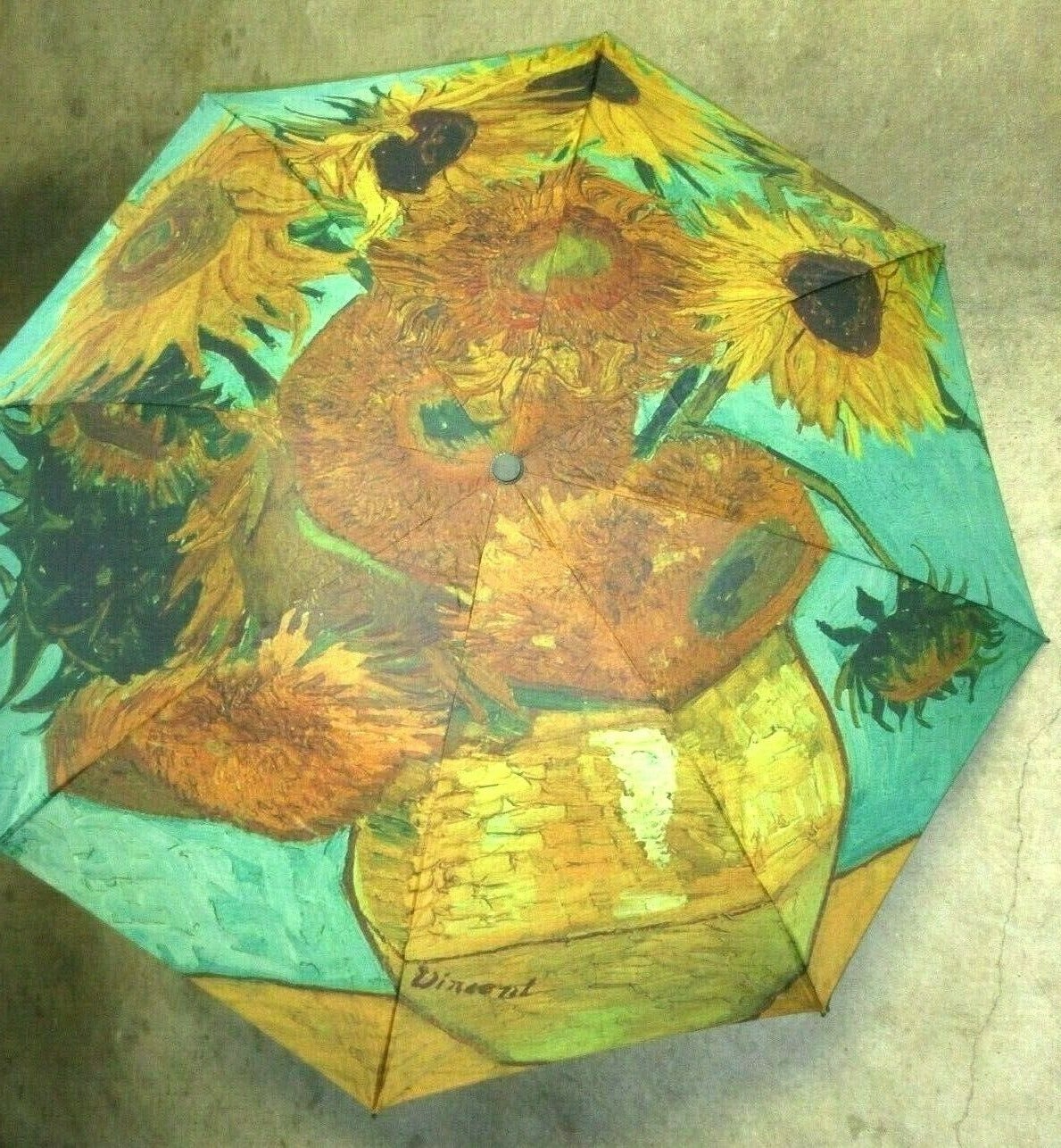 Sunflowers Van Gogh Print Compact Travel Umbrella Gold Turquoise NWT SHIPS FREE