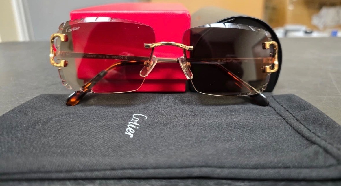 Cartier C Wire Diamond cut Gradient Brown Men’s Sunglasses Golden frame
