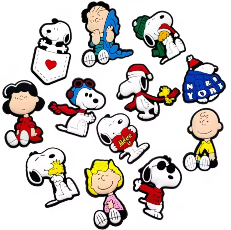 12pc SNOOPY & PEANUTS GANG Croc Shoe Charms Charlie Brown Valentines, Christmas