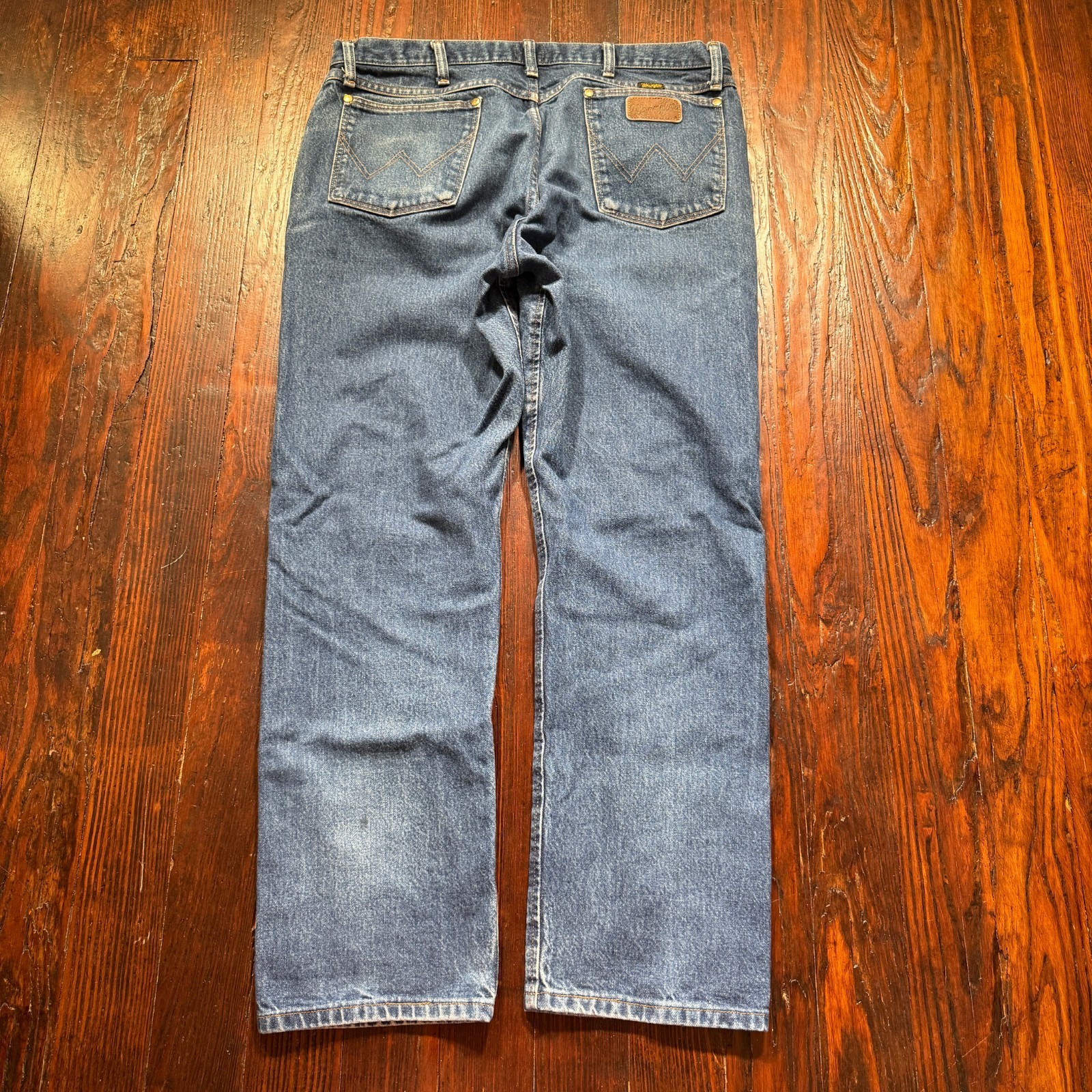Wrangler Jeans Mens 38×30 Blue Straight Western Faded Whiskers 47MWZ *READ*