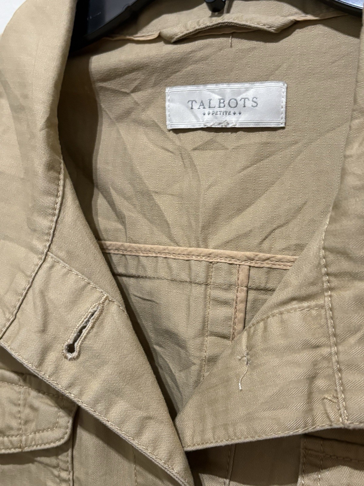 Talbots Petites Safari Utility Jacket PS Tan Beige Military Travel Cotton Blend