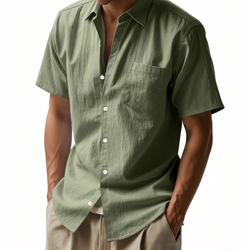 New Solid Color Linen Short Sleeve Casual Shirt