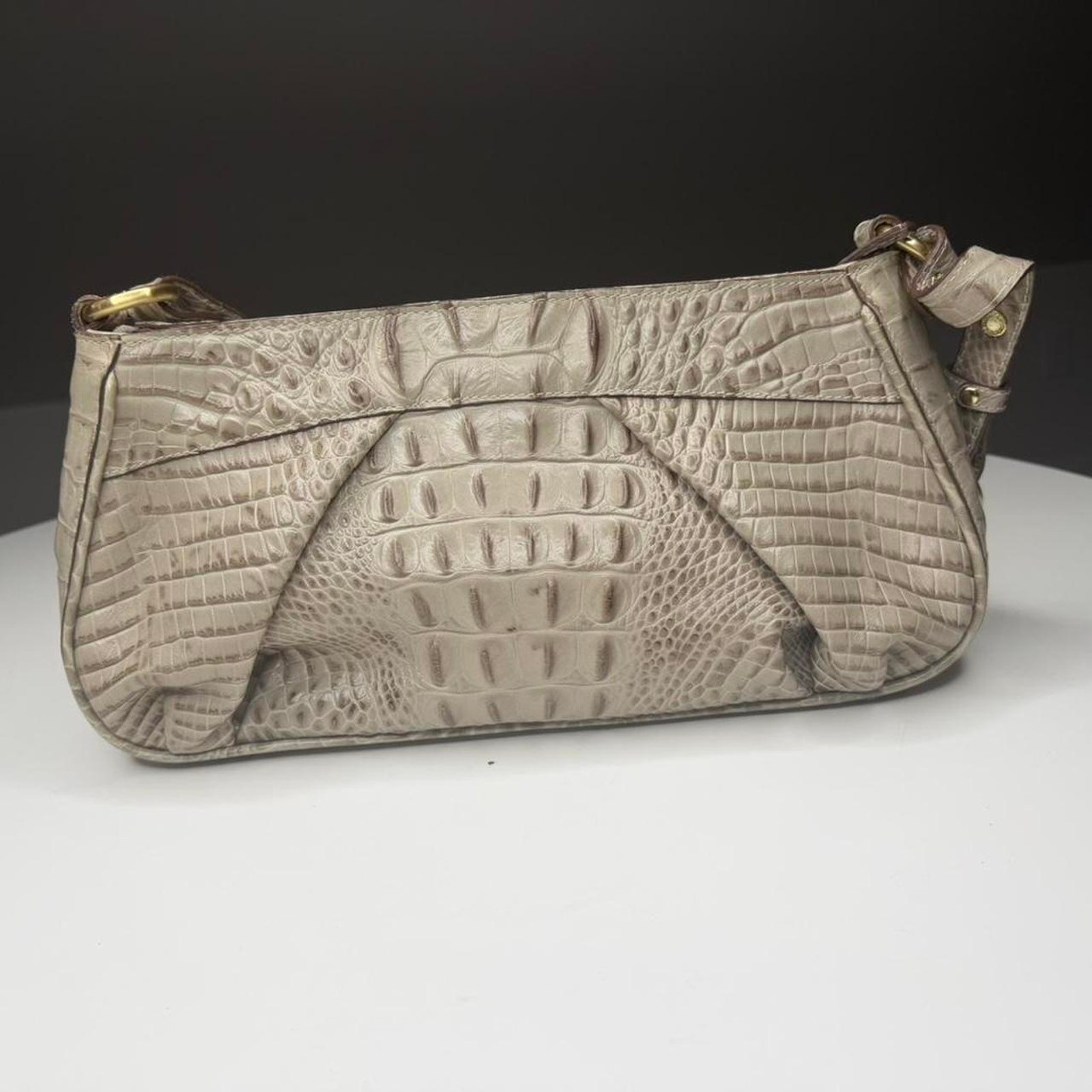 Brahmin Croc Embossed Shoulder Bag – Cream/Vanilla | Dust Bag Included