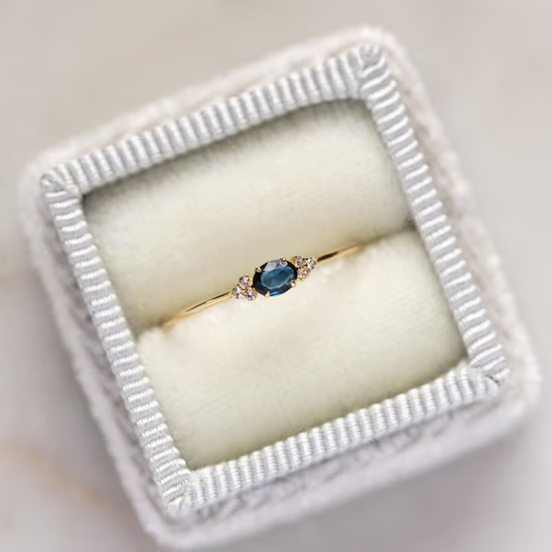Dainty Lab Created Sapphire Wedding Beautiful Ring 14K Yellow gold Plated