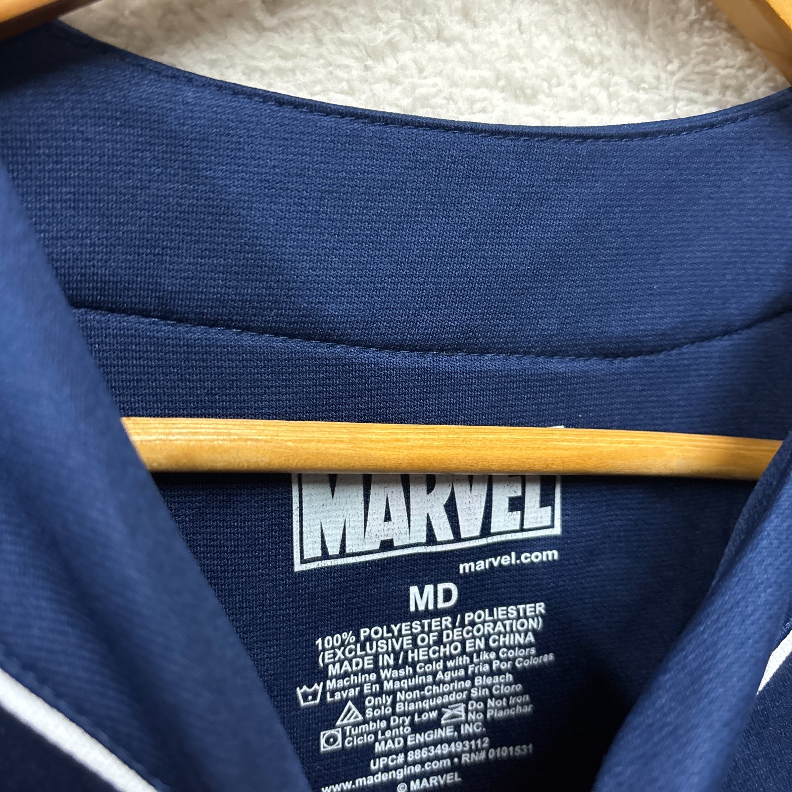 Marvel Captain America Baseball Jersey Mens Medium Blue Button Up Mad Engine Pat