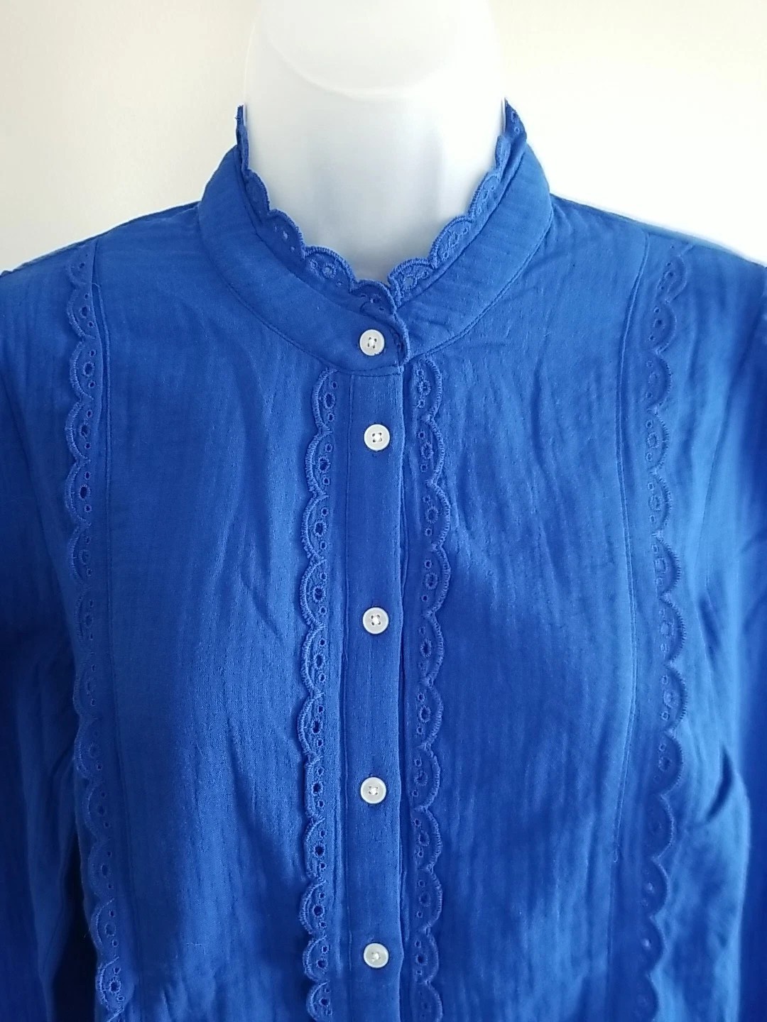Boden Double Cloth Scallop Blouse US 6 NWT Cobalt Bright Blue Broderie Eyelet