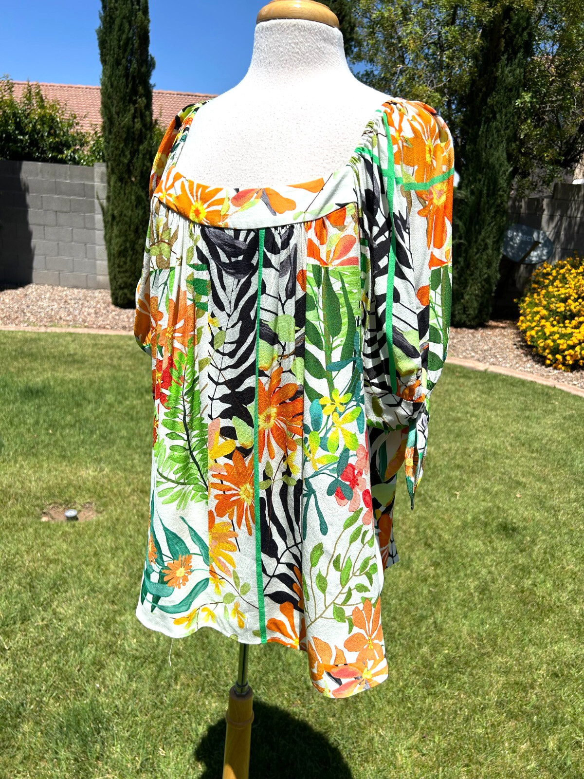 Karen Kane Mango Tango Square Neck Peasant Tunic Top Plus Sz 2X $148 Floral NWT
