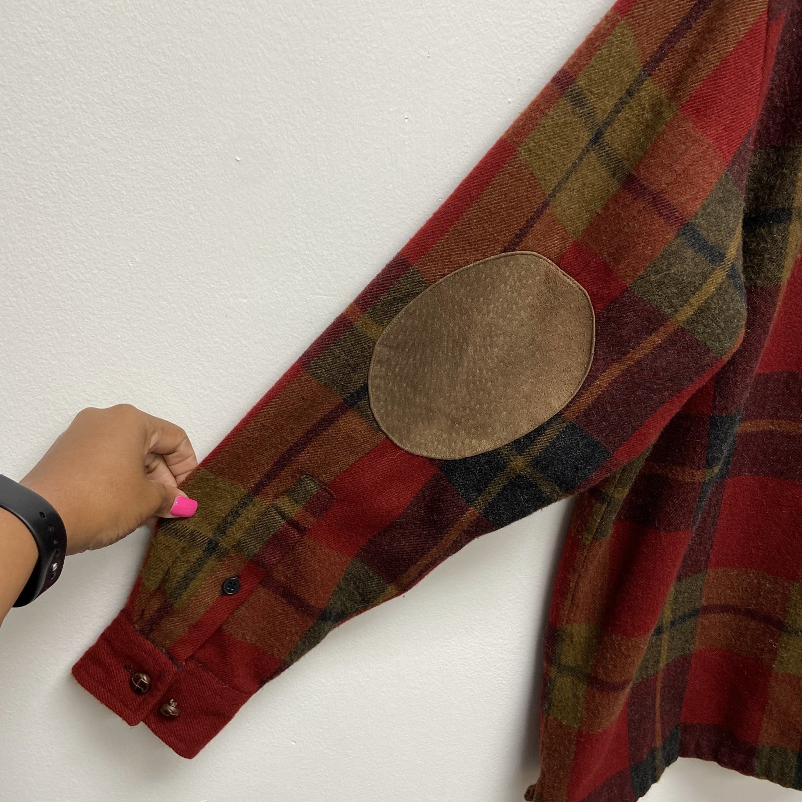 Ivy Crew Shirt Shacket Mens Red Plaid Leather Elbow Pads & Collar Jacket Large