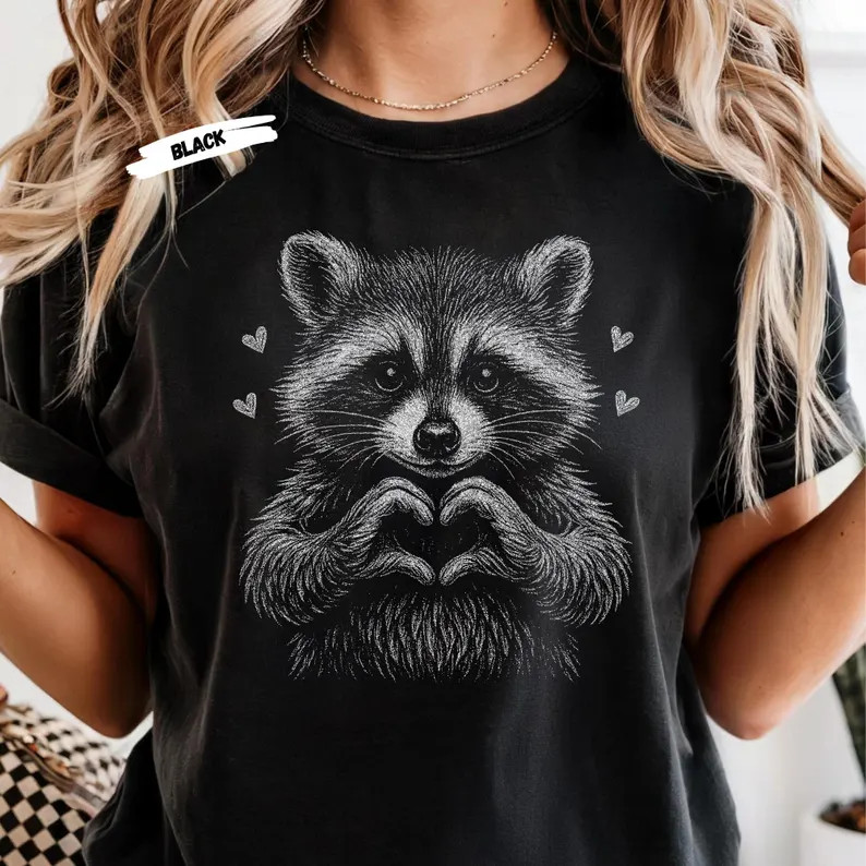 Valentine Raccoon Meme Funny Animal Love Heart Cute Comfort Tee
