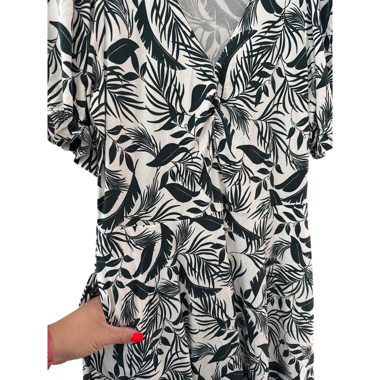 Boden Midnight Garden Tropic Foliage Midi Dress Pockets Green & White Size 10R