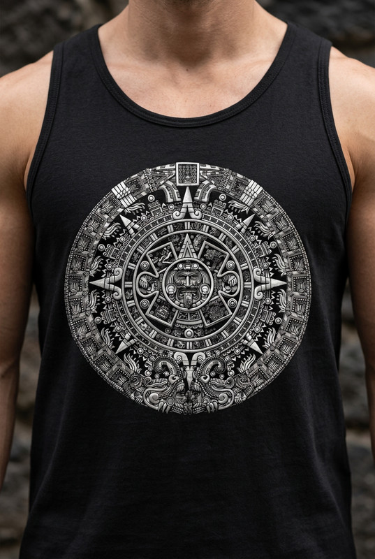 Gather Glory Aztec Calendar Mens Tank Top Sun Stone Mexican Pride Black