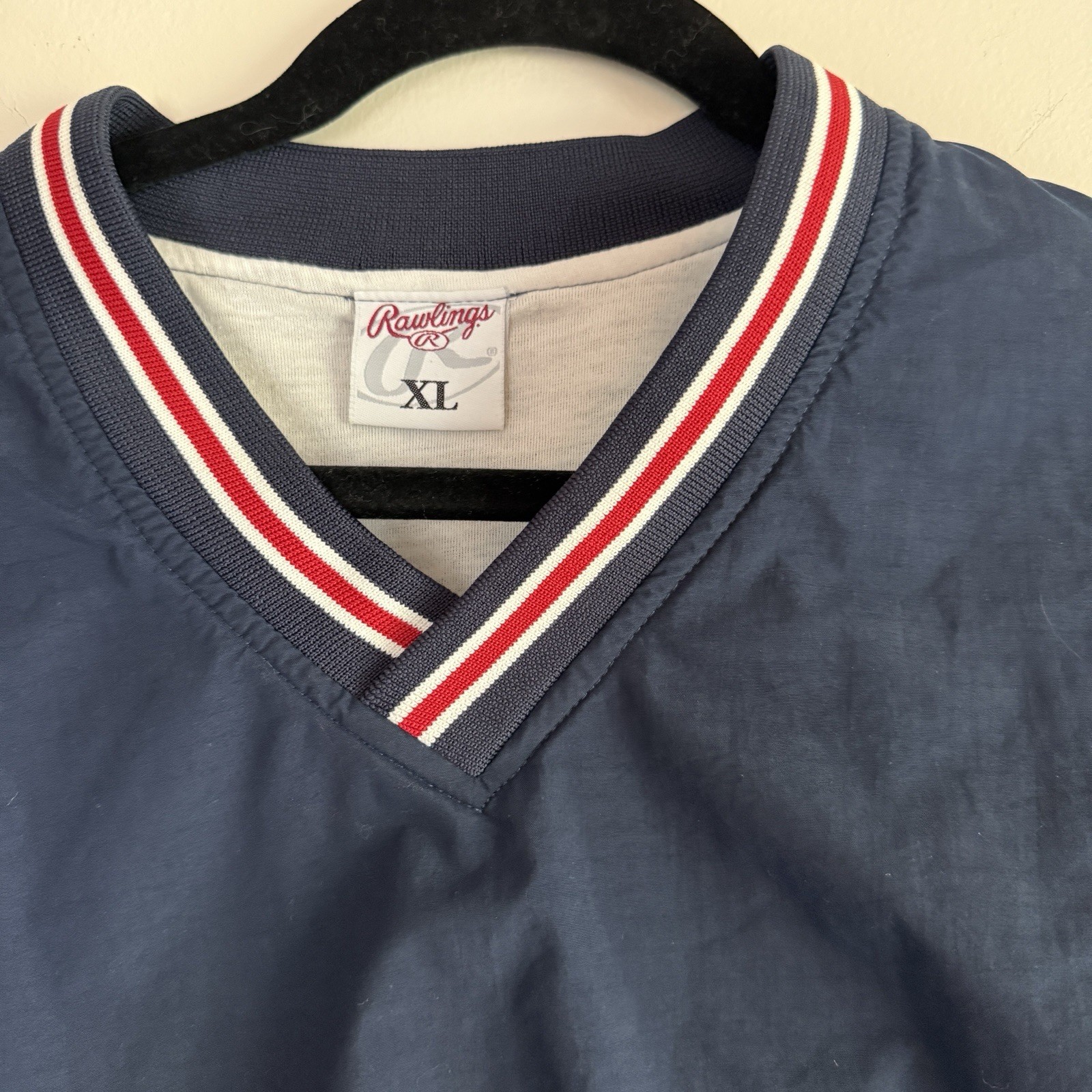 Rawlings Men’s Blue V-Neck Pullover Jacket Long Sleeve Ribbed Hem XL