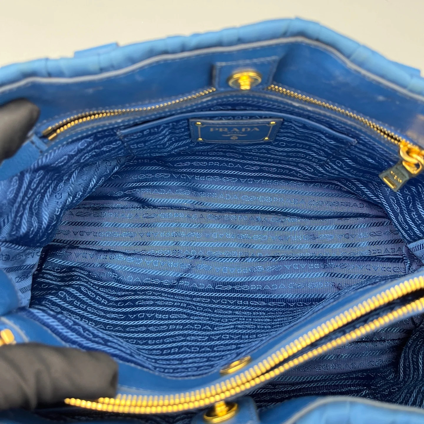 Prada Large Gaufre Buckle Satchel Blue Tessuto Nylon (ym051726a1r)