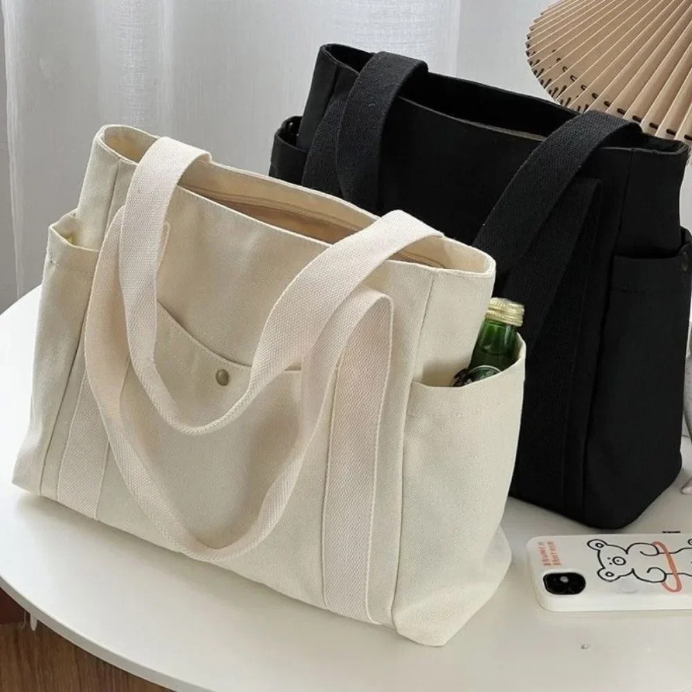 Large Capacity Canvas Tote Bag Work School Commute Shoulder Handbag Zipper