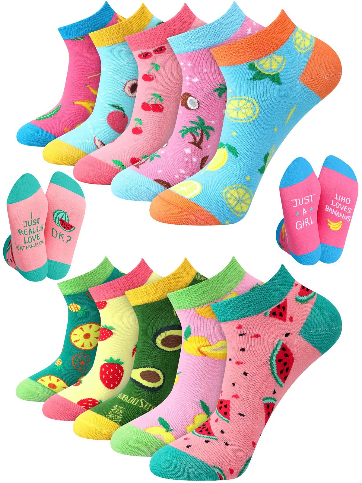 Cozypower 10 Pairs Funny Fruit Socks for Women 5-10, As Shown in the Picture
