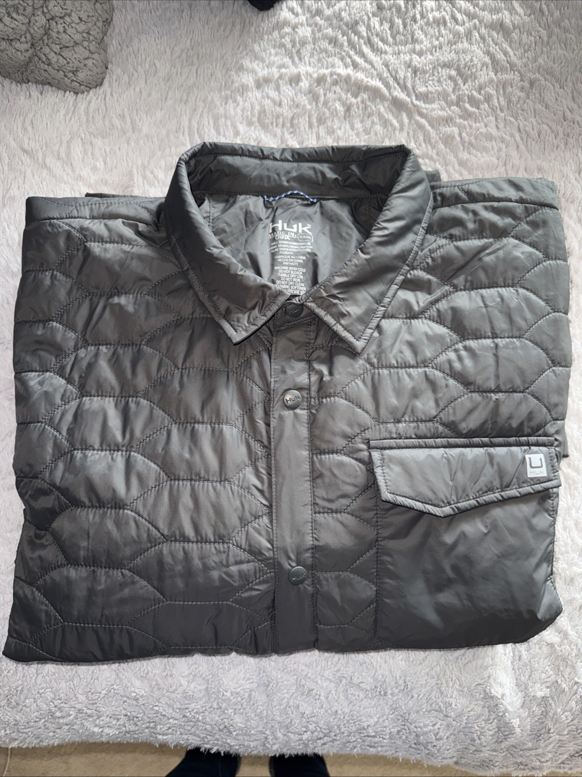 Huk Tarpon Quilt Shacket Jacket, Volcanic Ash (dark green/gray) MEN’s 3XL New