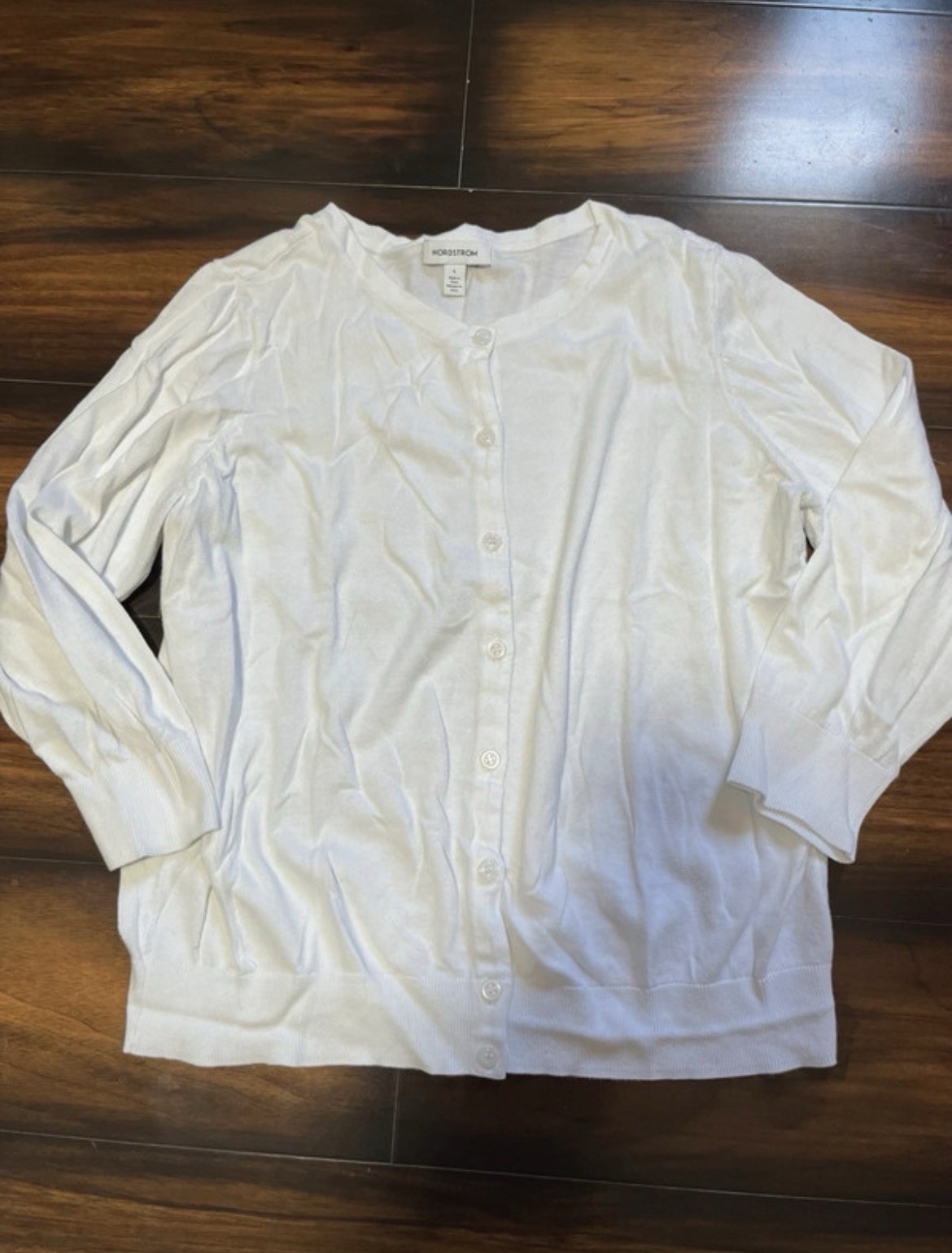 Nordstrom Women’s L White Knit Round Neck Lightweight Button-Front Cardigan
