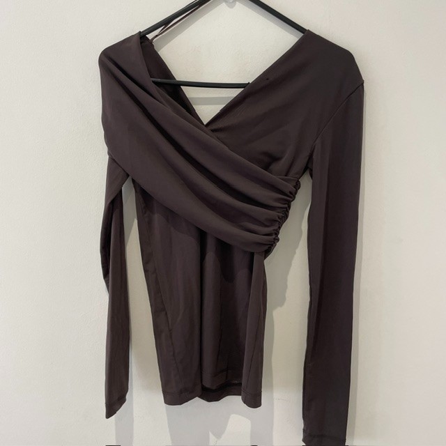 Zara Exposed Shoulder Brown Top Size S Semi Sheer Draped New Tags