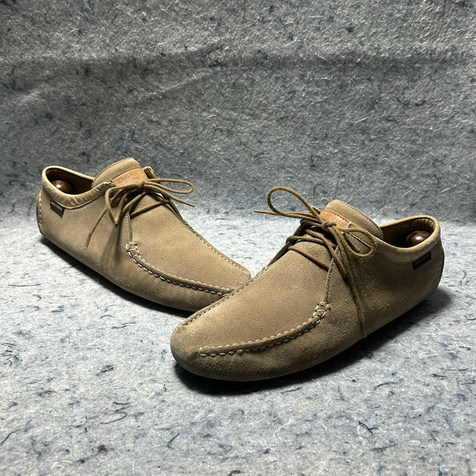 Louis Vuitton Suede TD0053 Shoes Tan Beige Size 38 Made in Italy LV