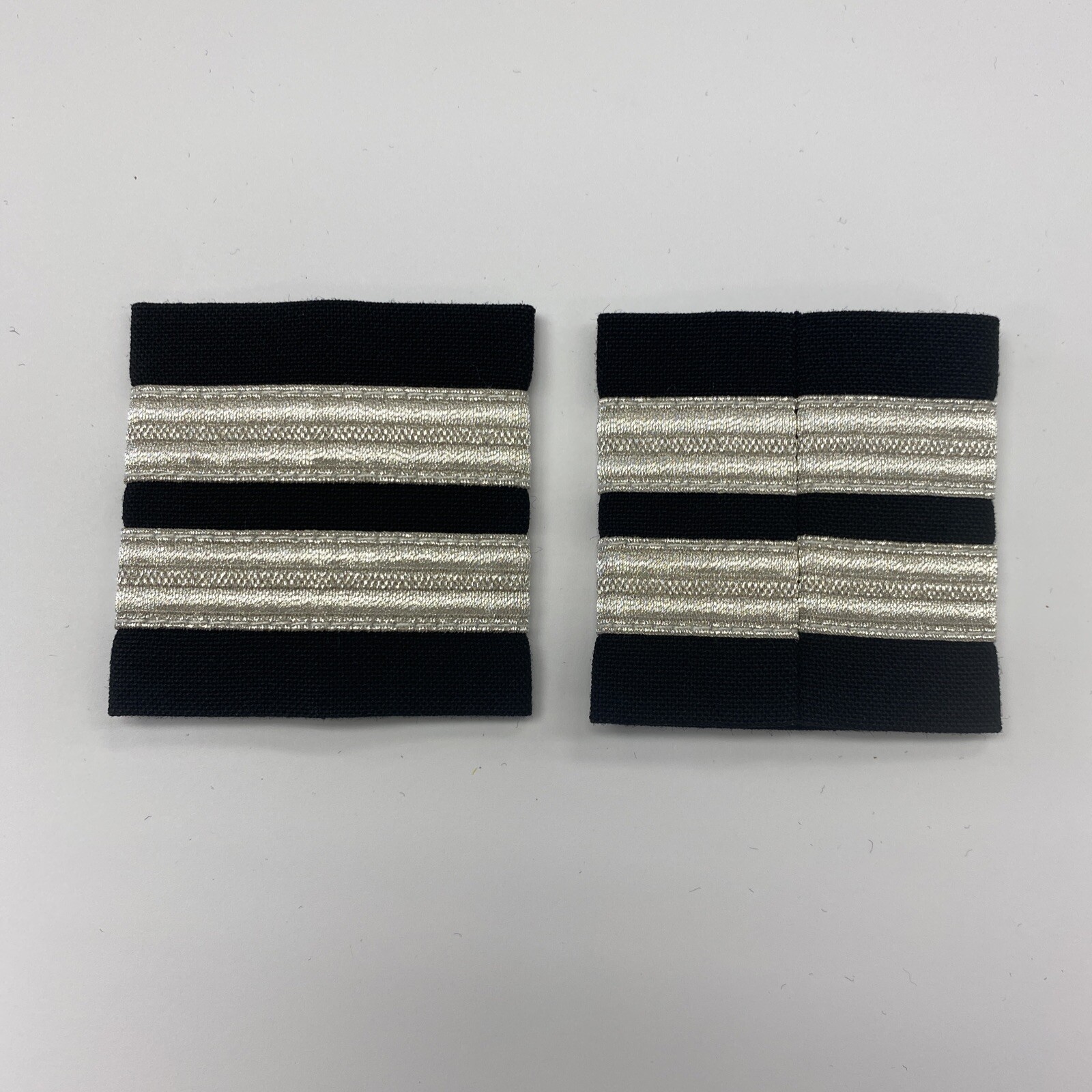 2 Silver Stripe Epaulettes On Black Fabric – 2.25”x 2.25” – Made In The USA