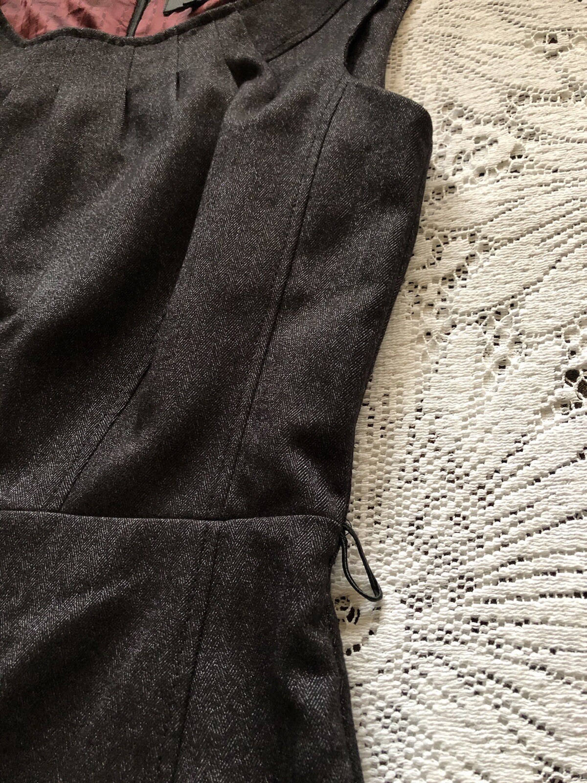 Black and grey/silver herringbone lined sleeveless tailored smart dress, 6 Next