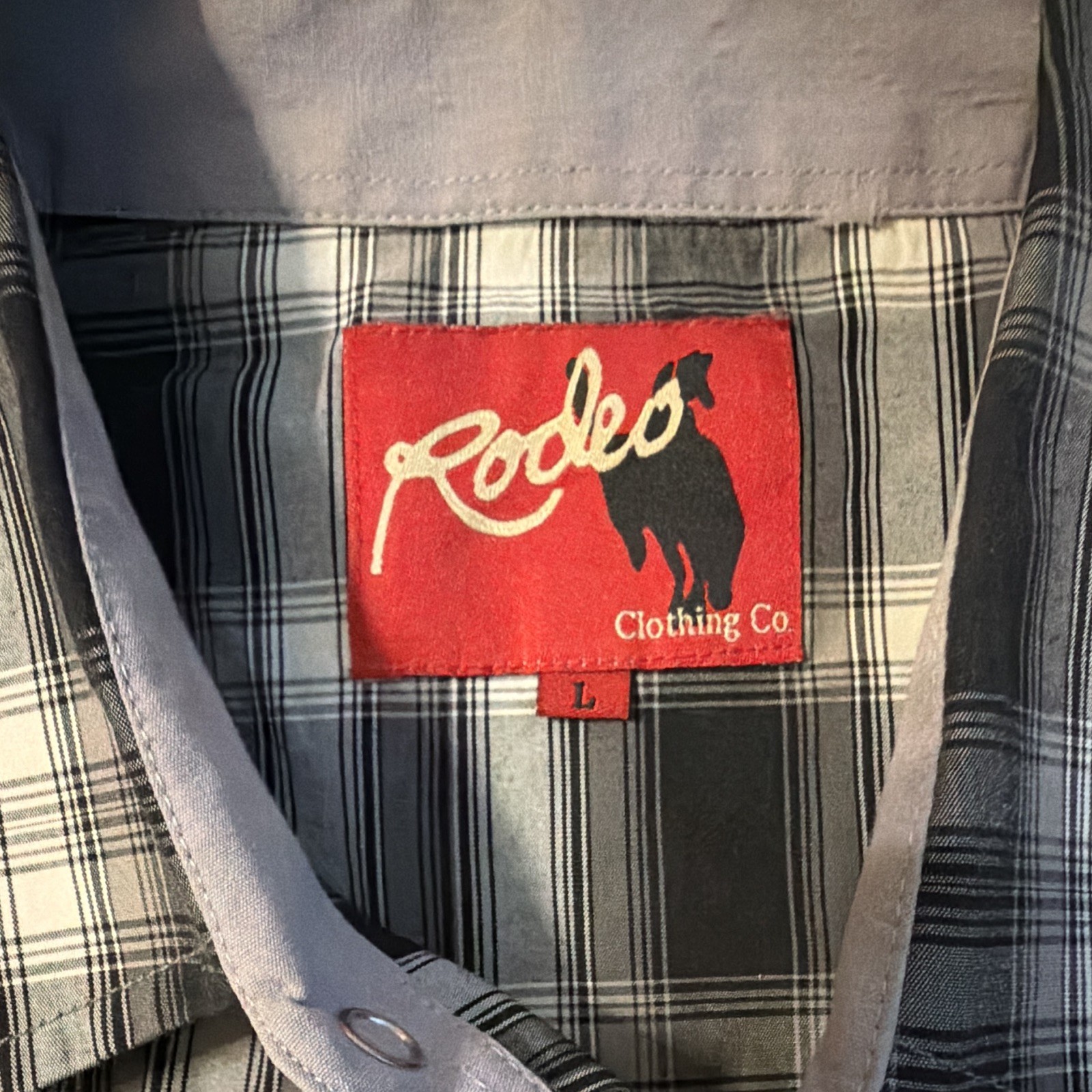 Rodeo Clothing Co. Men’s Black Gray White Plaid Button-Up Shirt L with Pockets