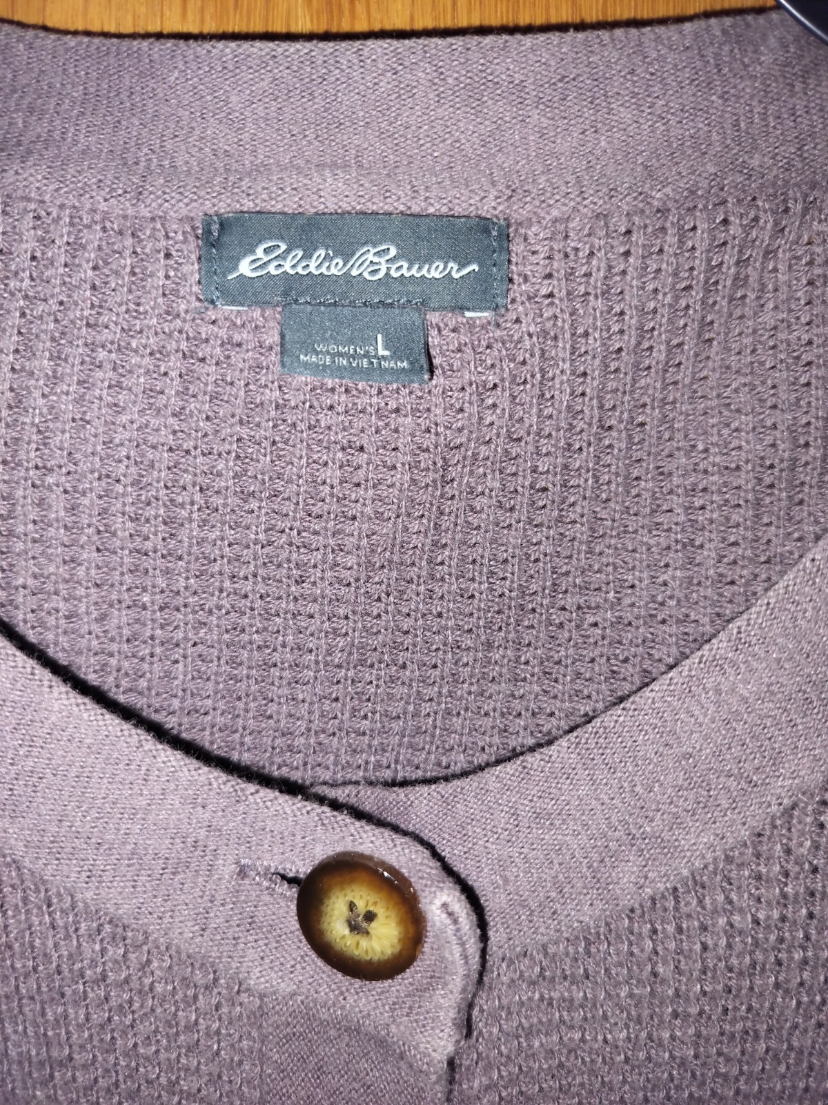 Eddie Bauer Cardigan Thermal Purple Size Large Long Sleeve Elbow Pads