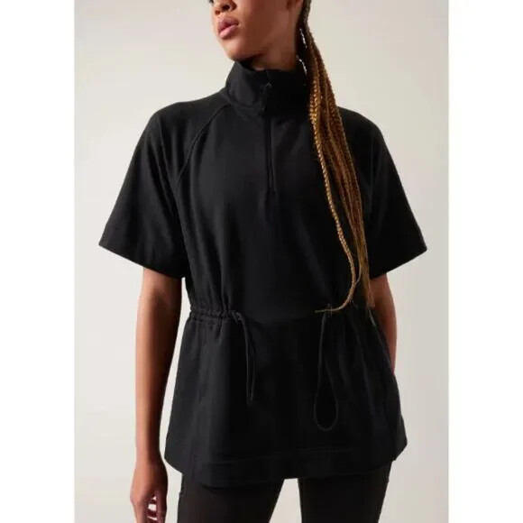 NEW Athleta Allyson Felix Half Zip Cinch Waist Pullover Sweatshirt Top Black