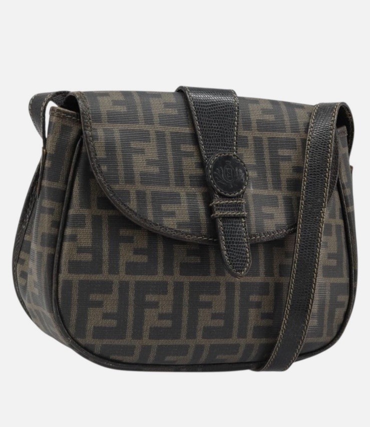 Fendi Zucca FF Monogram Small Crossbody Bag Brown/Black Magnetic Gold