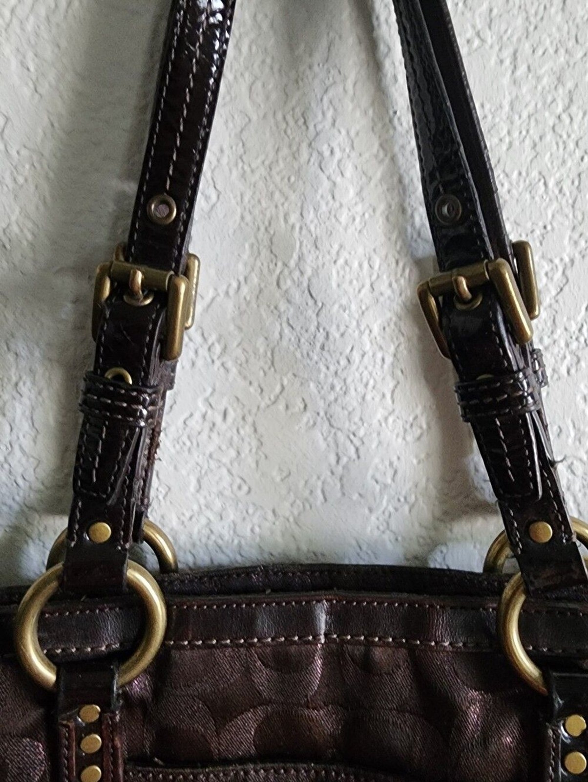 Coach Lurex Brown Jacquard Metallic Signature Tote Shoulder Bag