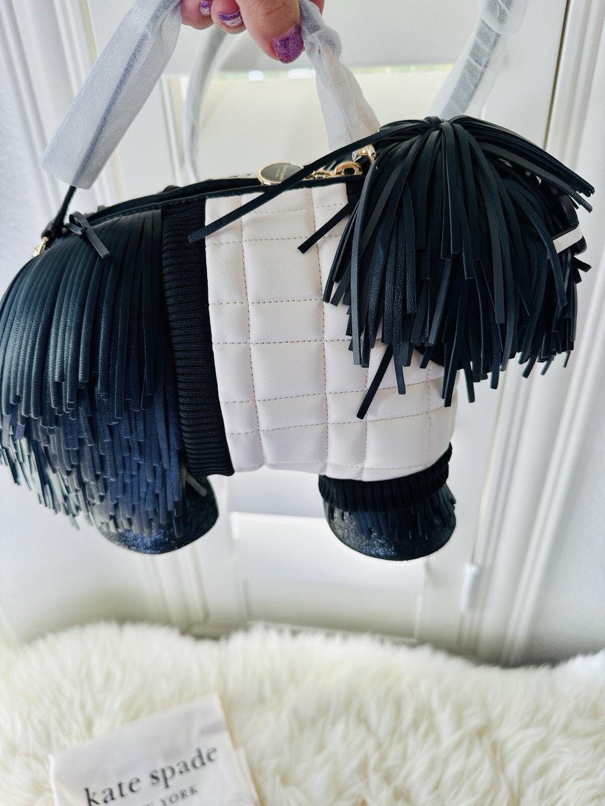 NWT AUTH $598 Kate Spade New York Shaggy Fringed 3d Dog Crossbody Bag In Multi