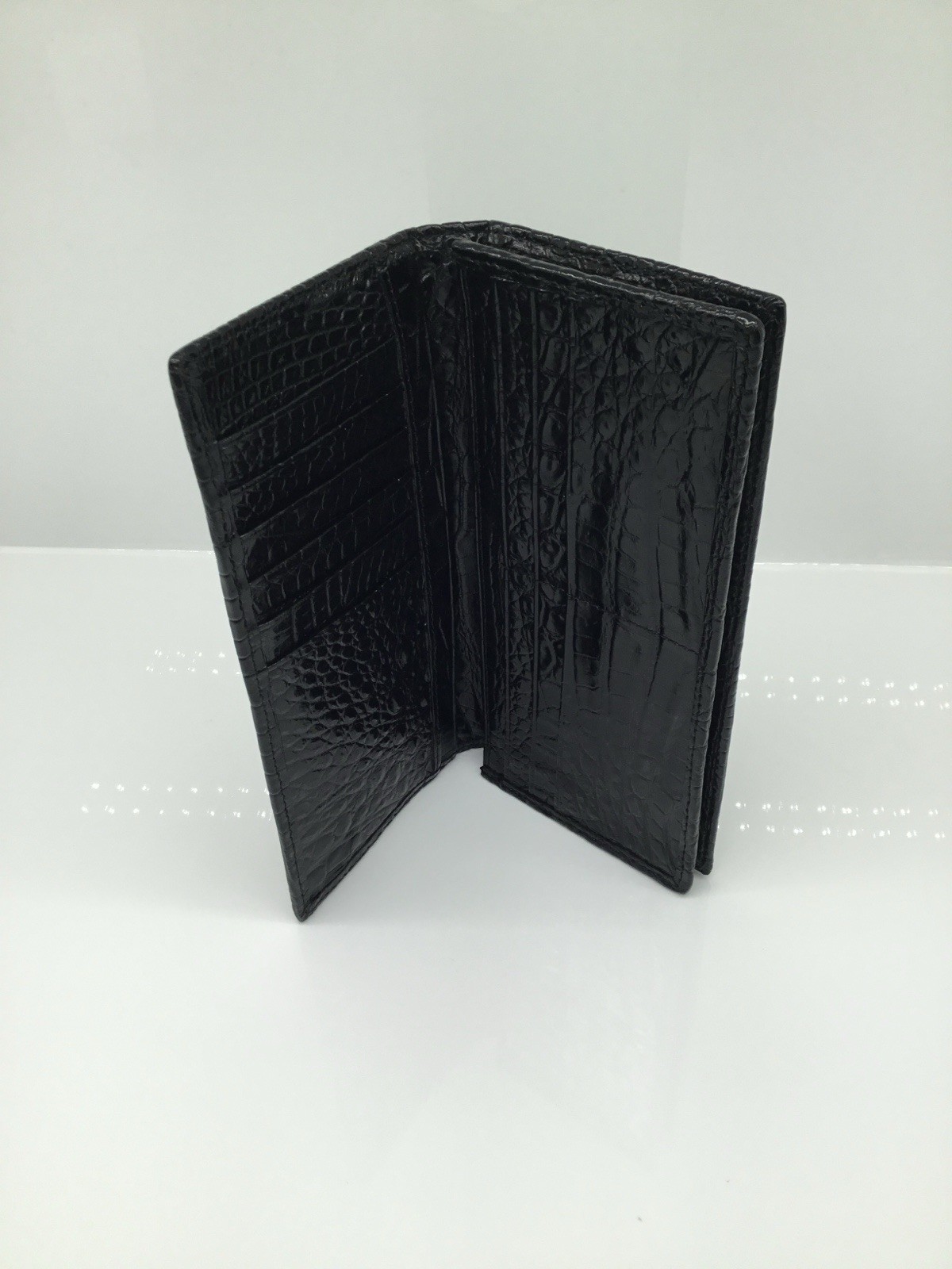 Genuine Crocodile Skin Long Bifold Wallet Exotic Full-Grain Leather Inside & Out