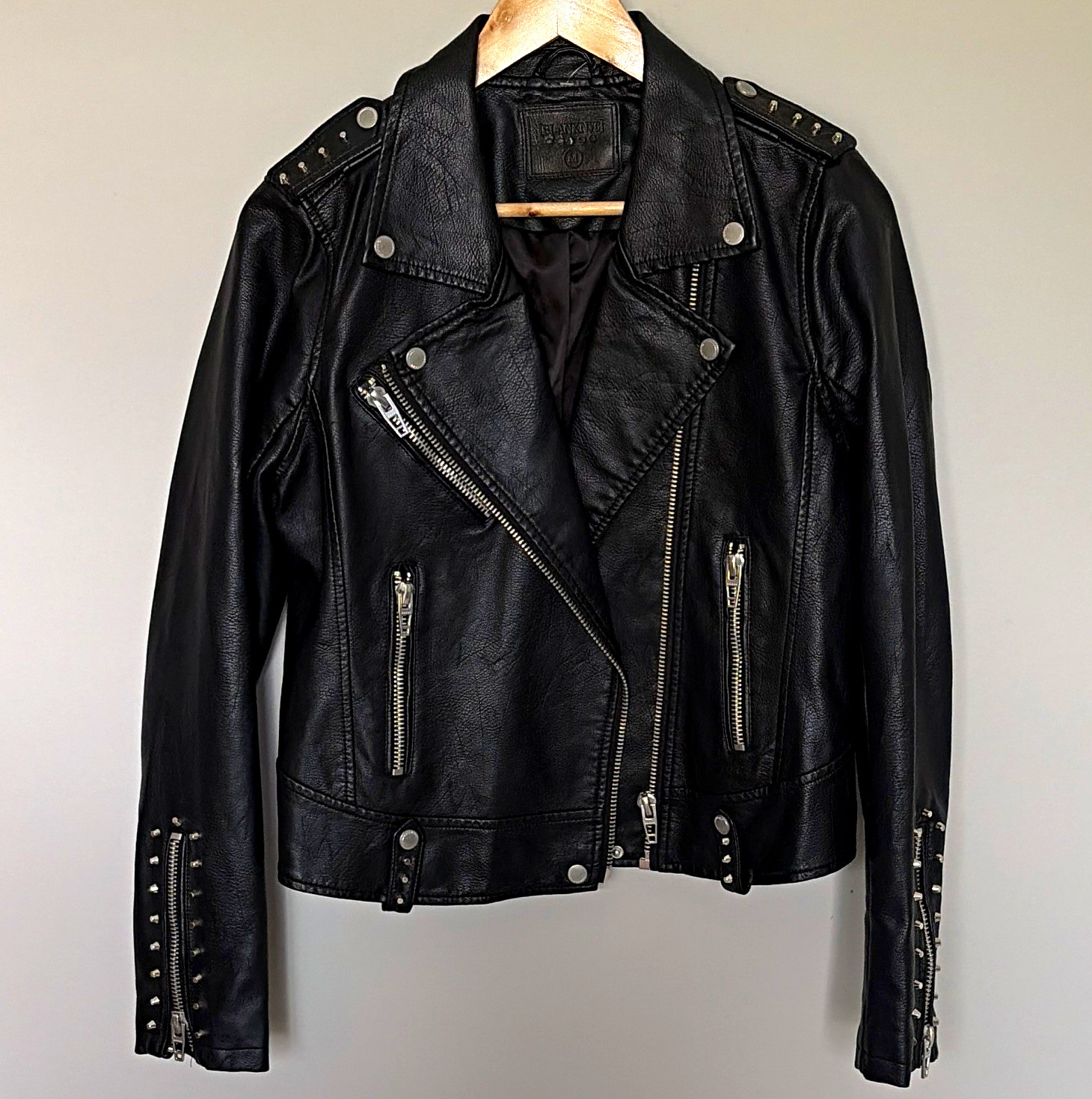 [BLANKNYC] Women’s Black Studded Biker Moto Jacket Zip Lined Pockets Size M
