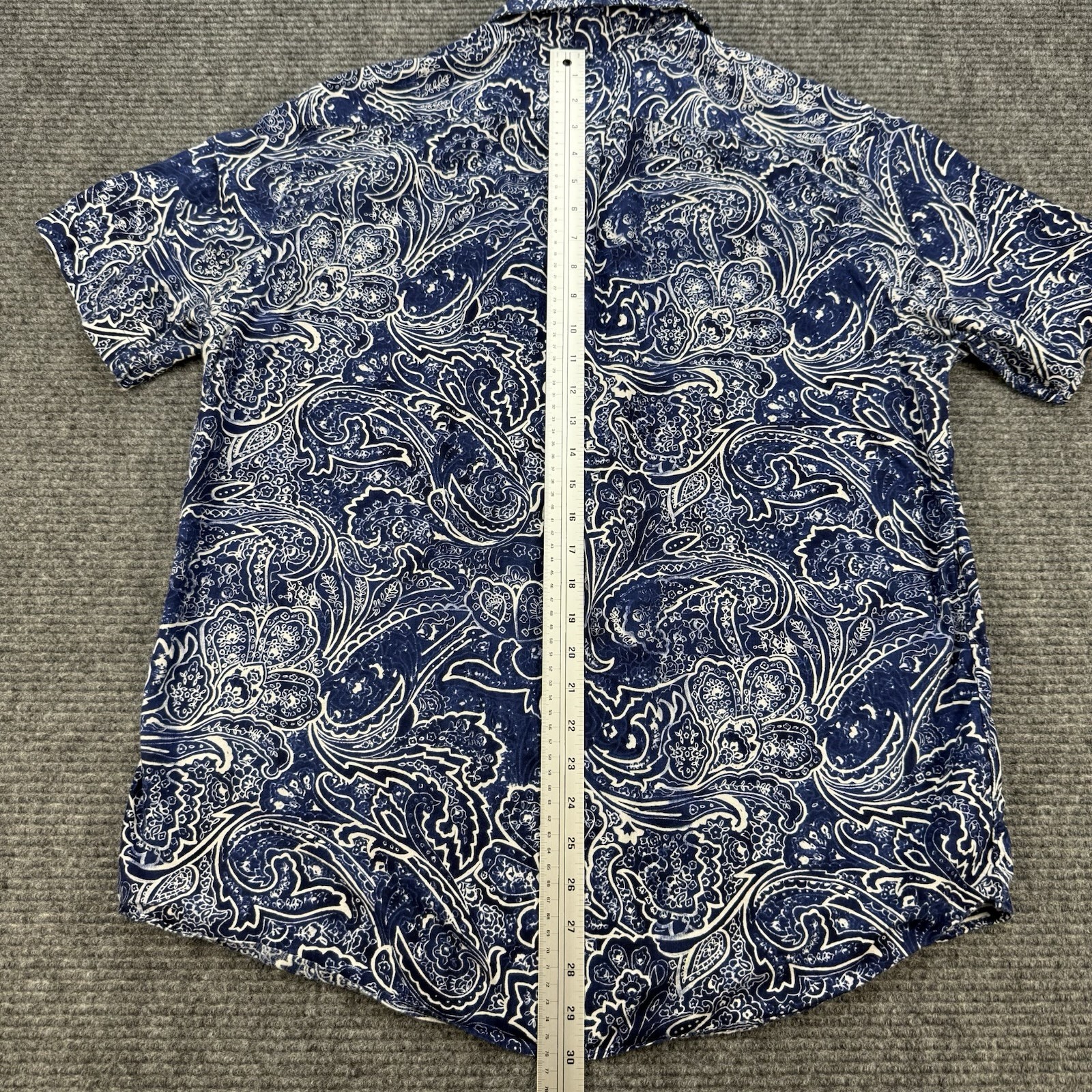 Cremieux Classics Mens Large Blue Paisley Short Sleeve Button Front 100% Cotton
