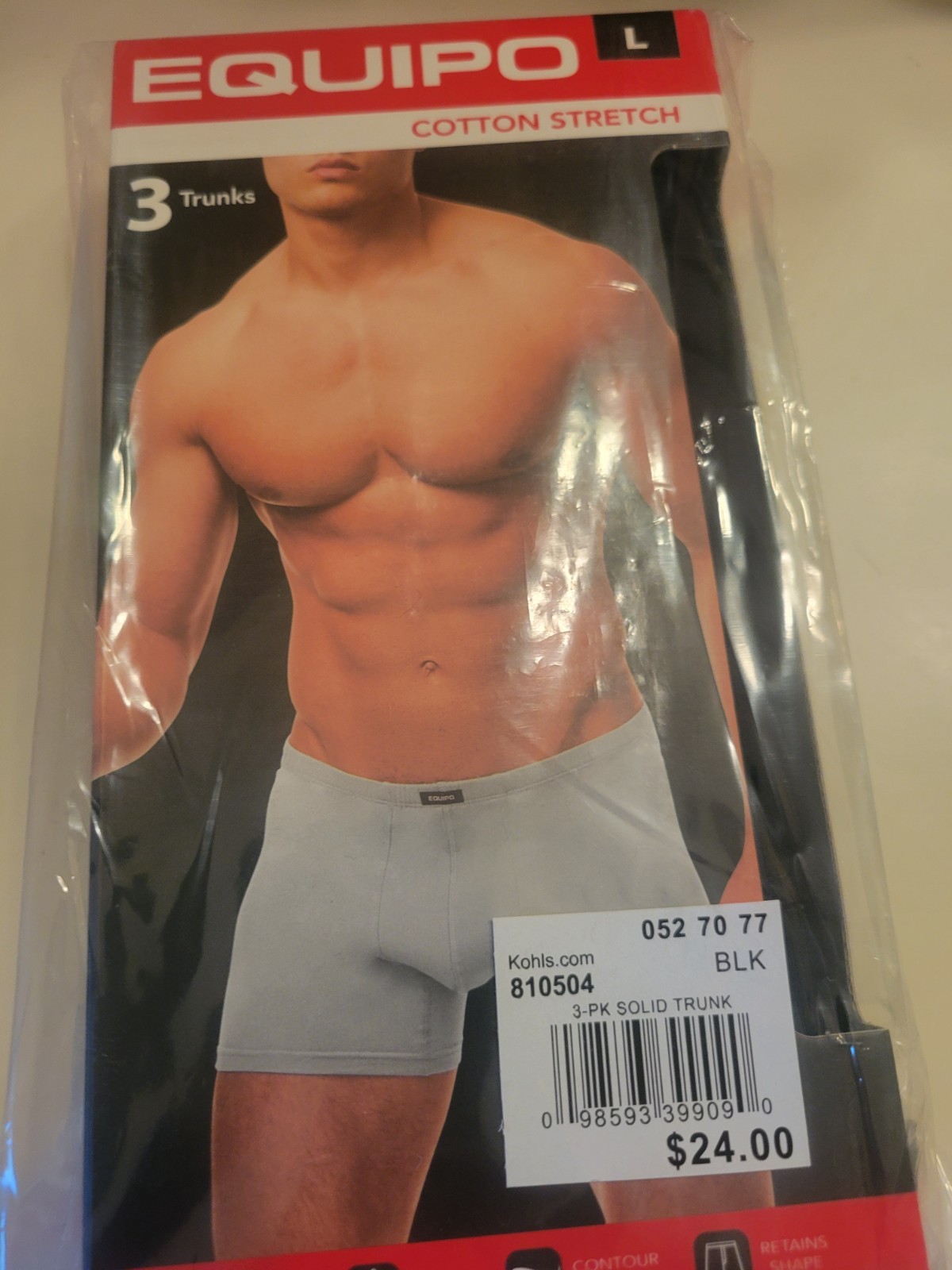 3-Pack Equipo TRUNK Brief Underwear BLACK Cotton Stretch men Large L (28-30) NIP