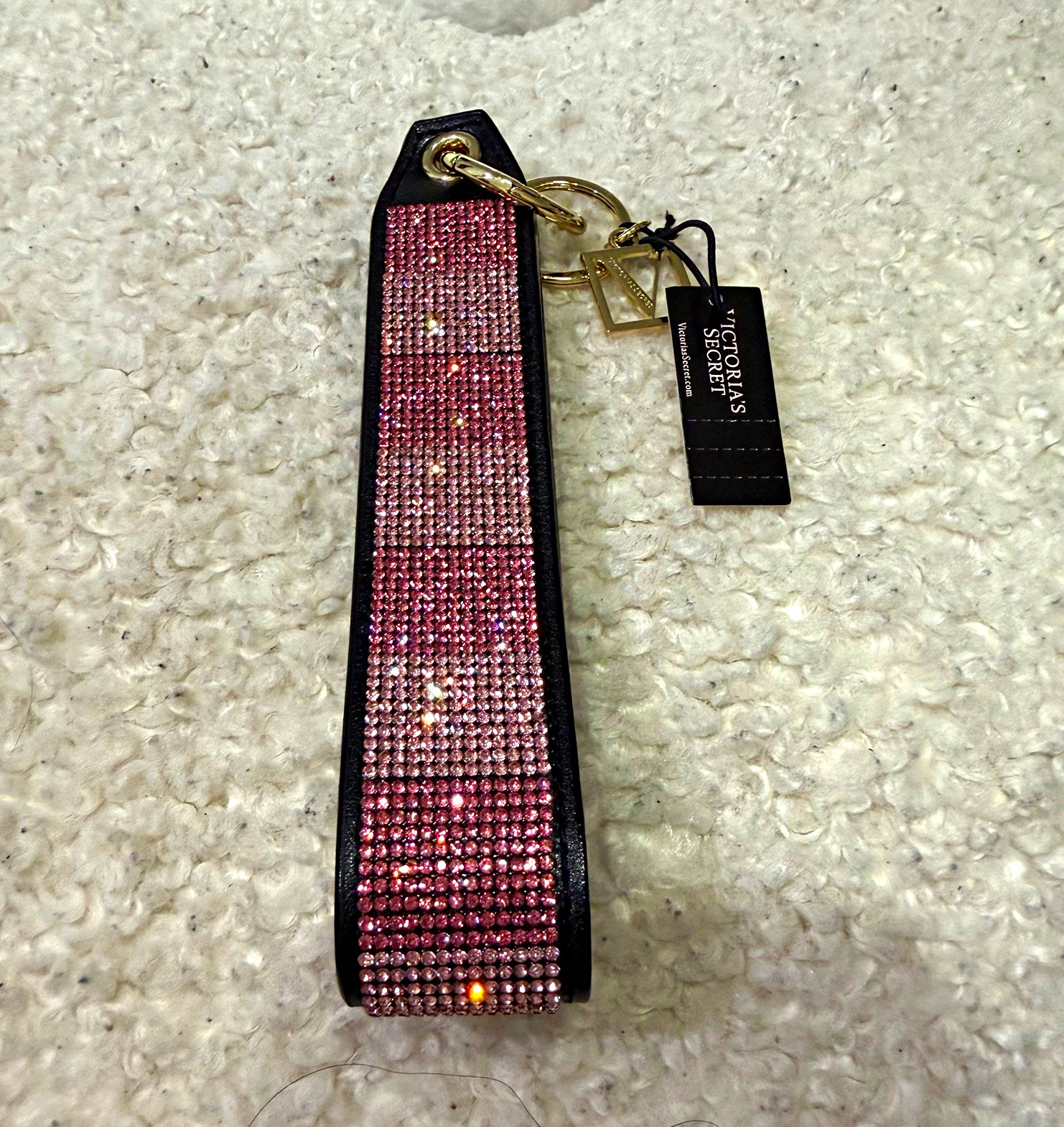 Victoria’s Secret PINK Rhinestone Wristlet Key Chain Faux Leather Logo