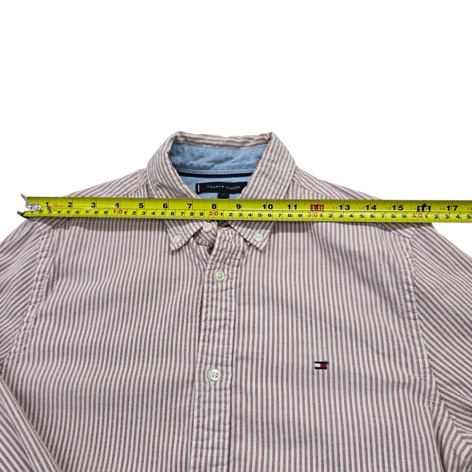 Tommy Hilfiger Mens Red/White/Blue Striped Slim Fit Shirt Size S – Casual