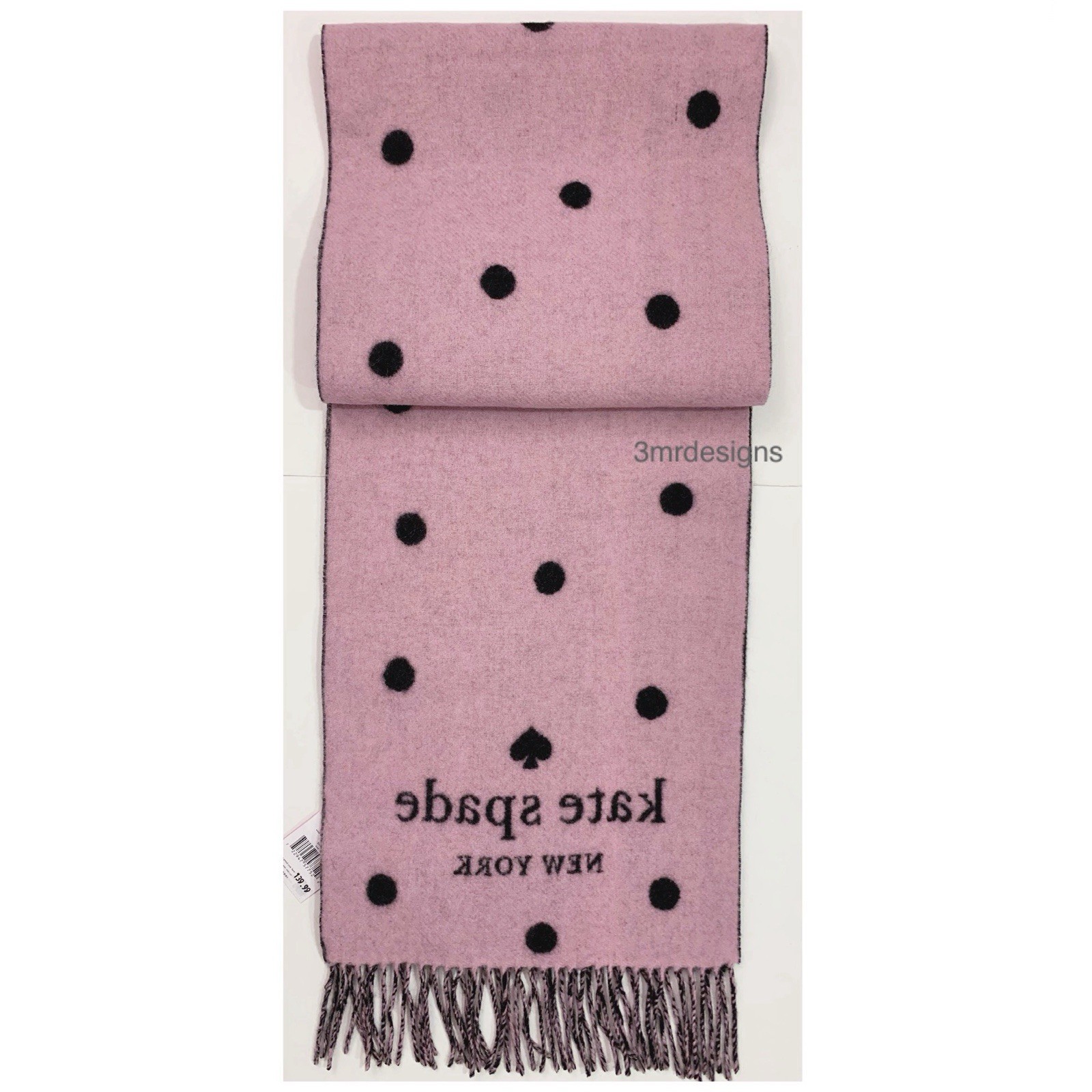 NWT Kate Spade Black/Pink Logo Dot 90% Wool/10% Cashmere Soft Large Oblong Scarf