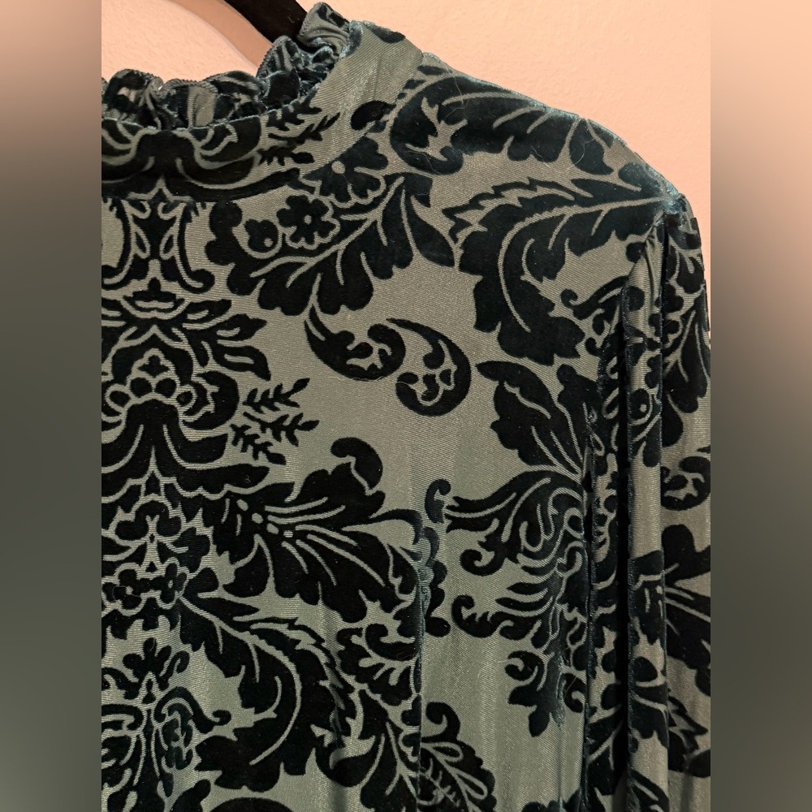 Vince Camuto Teal Velvet Burnout Mock Neck Dress 12 Goth Chic Luxury Cocktail