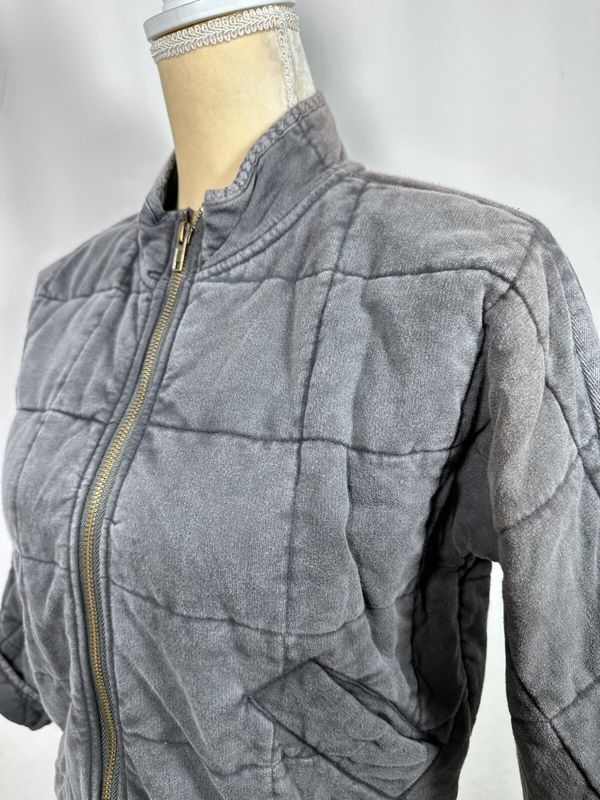 Chelsea & Violet Girls Junior Bomber Jacket Coat Medium Distressed Charcoal New