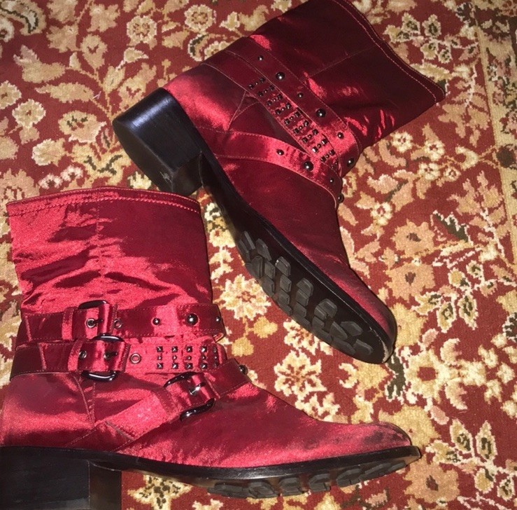 Jessica Bennett Studded Distressed Norton Boot Red Size 7.5 Embellished