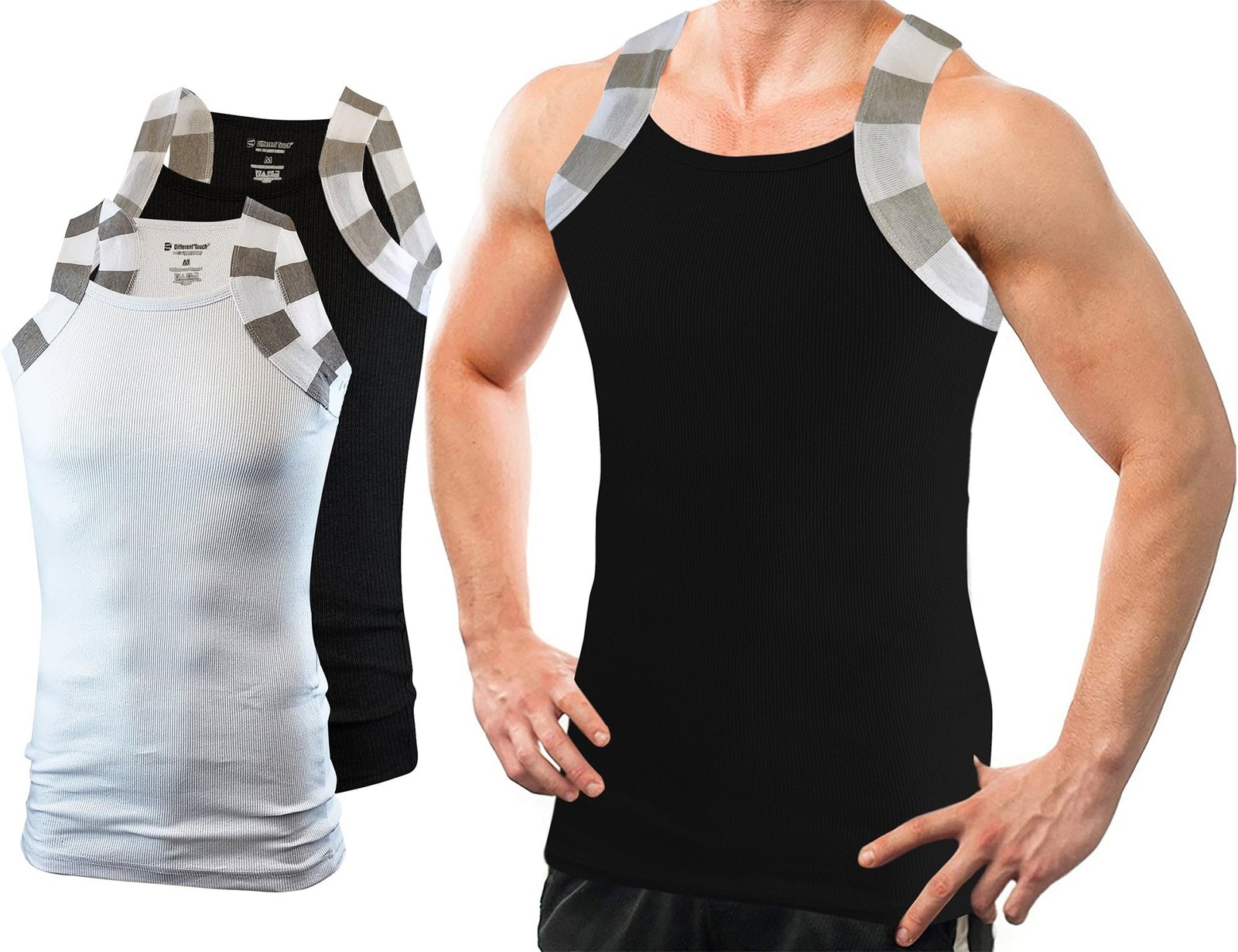2 Pack Mens Square Cut Tank Tops Cotton G-Unit Style A-Shirts Two Tone Gym Tee