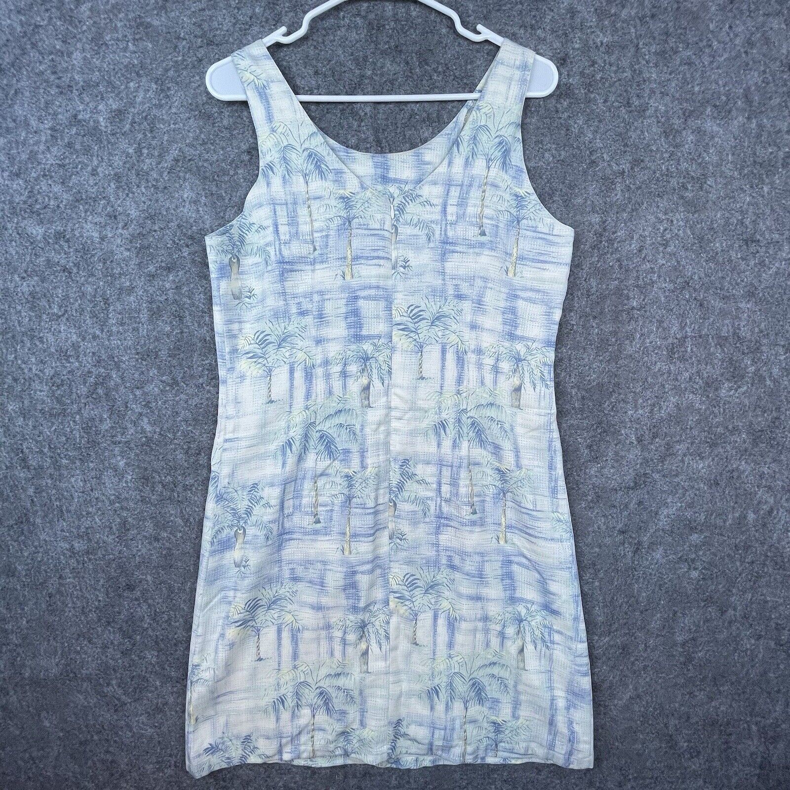 Pineapple Moon Dress Womens Medium Hawaiian 100% Silk Palm Trees Tropical Light